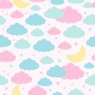 Childish seamless background with moon clouds and stars N3