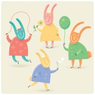 Funny rabbits on the playground