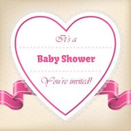 Baby shower greeting with heart and ribbon