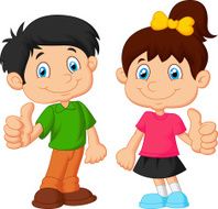 Cartoon boy and girl giving thumb up N2