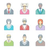 various color outline people in glasses icons set