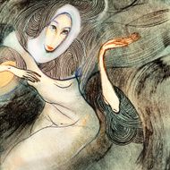 Windy woman drawing on paper