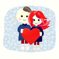 Valentine boy and girl with big heart
