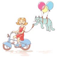 Cycling girl with the cat