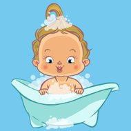 cute cartoon baby in a bath Vector illustration