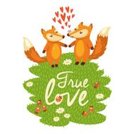 Love card with cute foxes in vecto