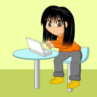 Cartoon Girl Using Laptop (vector) N2