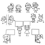 hand drawing cartoon happy kids and positive words N5