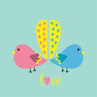 Two birds with yellow heart tails love card