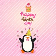 Happy Birthday card background with cute penguin N3