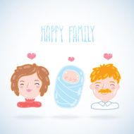 Cartoon young family Mother father baby N2