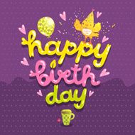Happy Birthday postcard with tea cup and bird