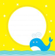 Frame with cute cartoon whale and sparkles Happy Birthday party