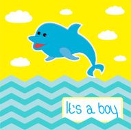 Baby boy shower card with cute dolphin