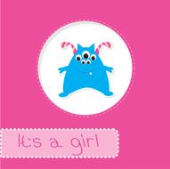 Baby shower card with monster It&#039;s a girl