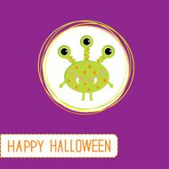 Cute cartoon green monster Violet background Happy Halloween c