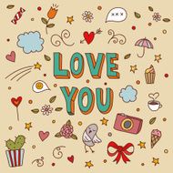Cute love hand drawn vector elements