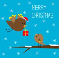 Flying bird and baby bird Merry Christmas card