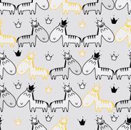 Cute cartoon zebra in crown seamless pattern for kids