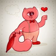 Cute cartoon cat with heart and umbrella N2