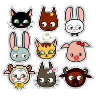 Funny farm animals in vector scrapbook set isolated