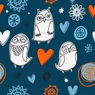 cute pattern with owls hearts and flowers