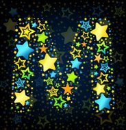 Letter M cartoon star colored