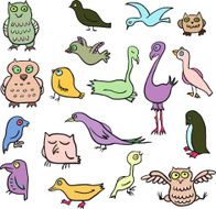 cartoon line drawing birds