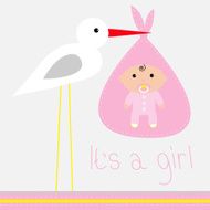 Baby shower card with stork ItÂs a girl