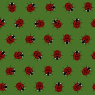 Red Ladybugs on a Dark Green Background Seamless vector pattern