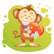 Monkey pet isolated holding heart N2