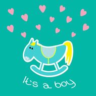 Baby boy shower card with cute horse Flat design style