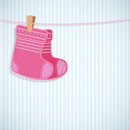 Baby girl shower card Knitted socks on light background