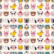 cartoon animal face seamless pattern N2