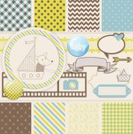 Vintage Design Elements for Scrapbook with seamless pattern