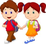 Happy children cartoon come with backpacks