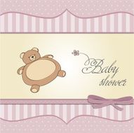romantic baby girl announcement card with teddy bear N13