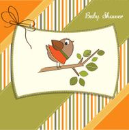 welcome baby card with funny little bird N19