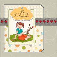 young pretty girl with cupid bow valentine&#039;s day card N2