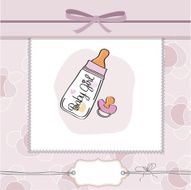 new baby girl announcement card with milk bottle and pacifier N10