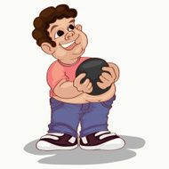 fat boy holding bawling ball