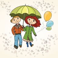 Cute couple walking in the rain