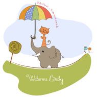 baby shower card with funny elephant and little cat N9