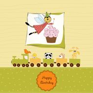 Childish birthday card with funny dressed bee N8