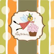 Childish birthday card with funny dressed bee N9