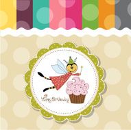 Childish birthday card with funny dressed bee N10