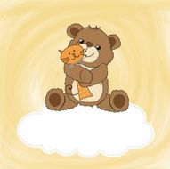 childish greeting card with teddy bear and his toy N8