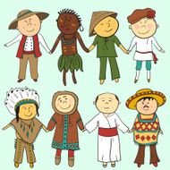 Cartoon Kids In Different Traditional Costumes N4