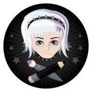 Cute cartoon anime girl with pencil and brush