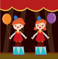 Boy and girl in clown costume